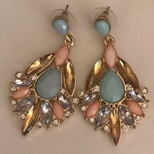 Pink, gold, and blue costume earrings